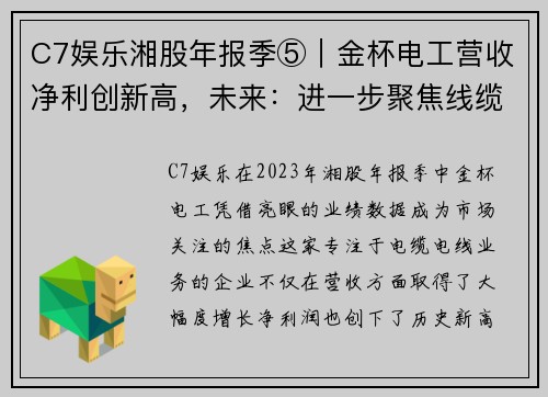C7娱乐湘股年报季⑤｜金杯电工营收净利创新高，未来：进一步聚焦线缆主业 - 副本